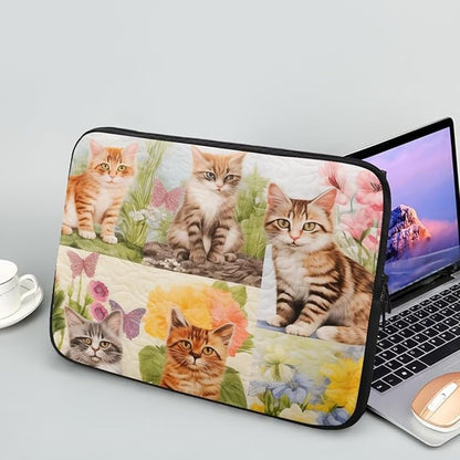 Cat Floral Printed Computer Case Bag for Girls Boys, Washable 12 Inch Laptop Bag Carrying Case Cute Laptop Briefcase Neoprene with Zipper, Compatible with Various Computers