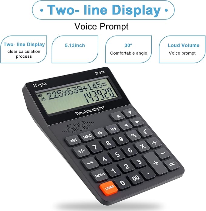 Desk Calculator, IPepul Basic Desktop Calculators Big Buttons and 2 Line Display, 4 Function Simple Calculator, Large Talking Calculator Office Supplies for Office Business School Students
