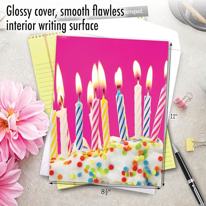 The Best Card Company - 1 Large Birthday Card with Envelope (8.5 x 11 Inch) - Fun Celebration Card for Birthdays - Birthday Candles J6555ABDG