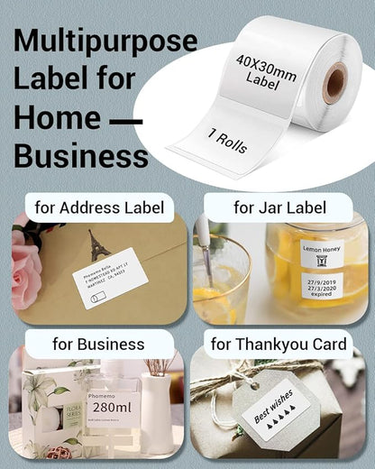 Phomemo Thermal Labels-for M110/M221/M220/M120/M200,1.57"x1.18"(40x30mm),230 Labels/Roll, for Barcode/Address/Mailing/Logo/Business/Home Tag