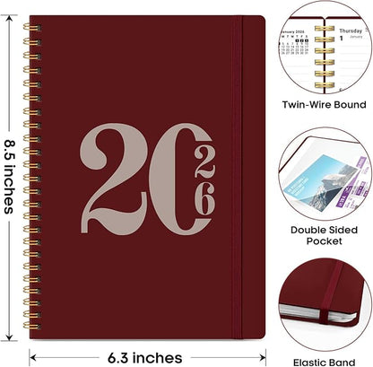 2026 Planner, Weekly and Monthly Calender Planner, Jan 2026 to Dec 2026, Hardcover 2026 Calendar Planner Book with Tabs & Inner Pocket, Office Home School Supplies for Women & Men - A5 (6.3" x 8.5"), Burgundy