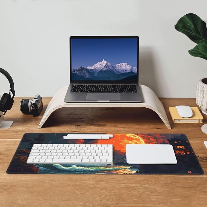 Gaming Mouse Pad Desk Pad,Extended Big Mouse Pad,31.5x11.8 Inch Long Computer Keyboard Mouse Mat Mousepad with 3mm Non-Slip Base and Stitched Edge for Gaming and Office… (Oil Painting)