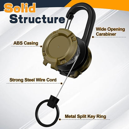 Heavy Duty Retractable Keychain, 3 Pack, Retractable ID Badge Holder Reel, Tactical ID Badge Reel, Key Ring Outdoor (Black, Dark Green, Khaki)