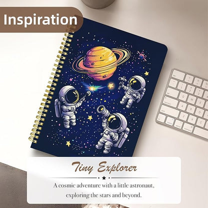 Cute Spiral Notebook journal B5 Aesthetic Pretty Design for Women Girls Kawaii with Pocket, 10 x 7.2 inch, Lined, Astronaut