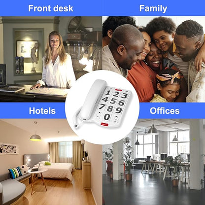 Large Key Wired Telephone, Adjustable Ringing Tone, and earpiece Volume, The earpiece can be Adjusted to Ultra-high Volume, which is Helpful for Those