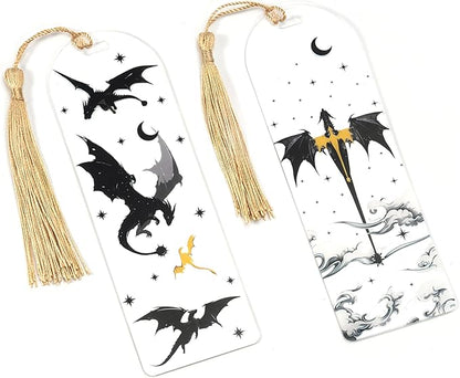 TwoDays 4th Wing Inspired Bookmarks, Fantasy Dragon Acrylic Bookmarks for Bookish Gifts, Cool Romantasy Book Merch for Book Lovers (6"x2", Set of 2)