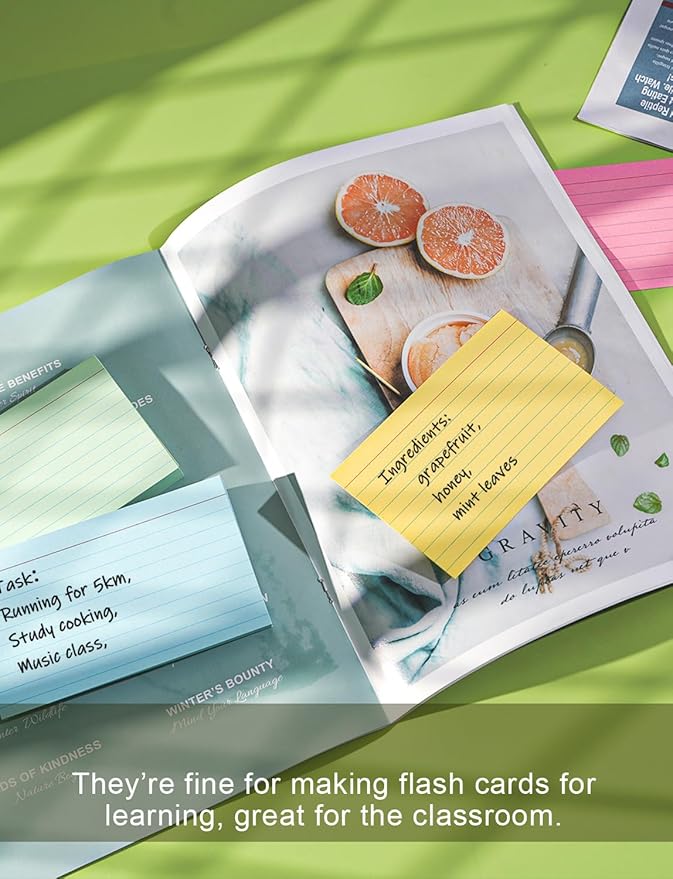 Colored Index Cards 3x5 Inch - 200 Pack, Ruled Index Flash Cards for Studying, Lined Index Note Cards 3" x 5" with Colorful, Heavy Colored Flashcards 3x5 Notecards for Office, Home and School Supplies