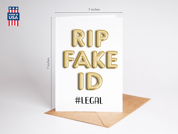 Funny 21st Birthday Card for Him or Her - Happy Birthday Card for 21 Year Old Daughter Son Niece Nephew Sister or Friend - Humorous Twenty One Gift Ideas - RIP Fake ID Card for Best Friend or Coworker