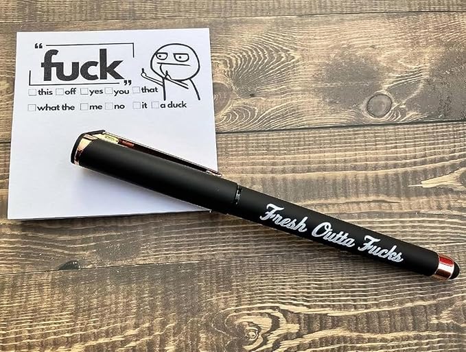 Fresh Outta Fucks Pad and Pen Funny Sticky Notes and Pen Set White Elephant Gift Novelty Pen Funny Desk Accessory Fun Gifts for Friends (Red+Black)