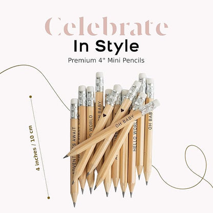 Markt Mini Pencils For Baby Shower Games For Girl Or Boy, Heart Pencils, Small Pencil Set (Wood)