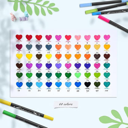Ohuhu Markers for Adult Coloring Books No bleeding 60 Colors Coloring Markers Water-based Dual Tips Fineliner & Brush Drawing Pens Art Markers for Kids Adults Sketch Journal - Maui - Black