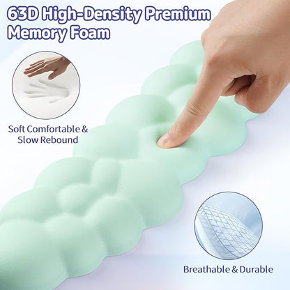 Cloud Wrist Rest Keyboard, Cloud Palm Rest Set with PU Leather Memory Foam, Cute Keyboard Rest for Wrist Support and Arm Rest, Desk Cloud Wrist Pad for PC/Gaming/Laptop/Computer-Light Green