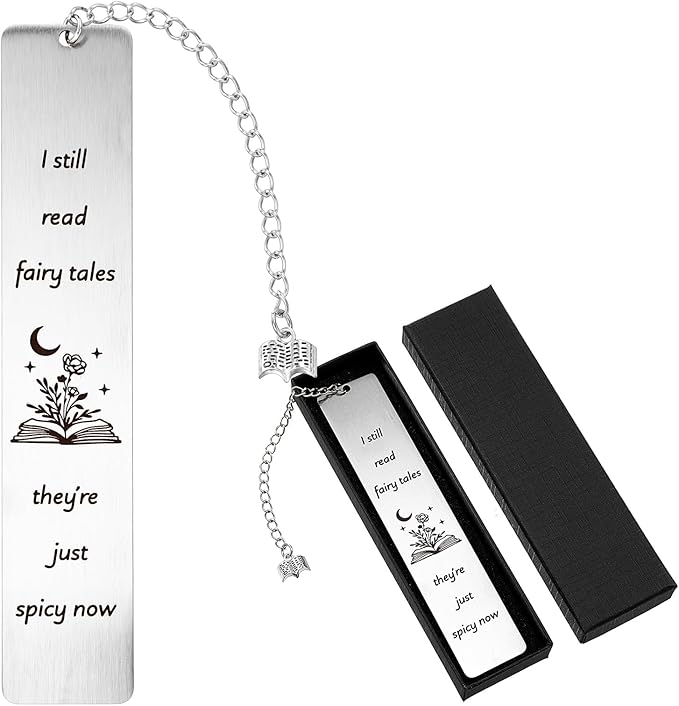 Fairytales Metal Bookmark for Women Men, Funny Bookmarks with Gift Box Book Lover Spicy Fancy Bookmarks Book Marks for Reading Gift Book Mark with Pendant for Book Lovers Friend(Silver)