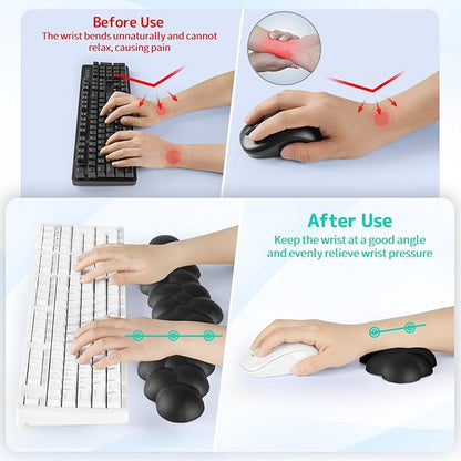 Cloud Wrist Rest Keyboard, Cloud Palm Rest Set with PU Leather Memory Foam, Cute Keyboard Rest for Wrist Support and Arm Rest, Desk Cloud Wrist Pad for PC/Gaming/Hand Cushion/Computer-Black