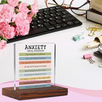 Anxiety Psychology Student Graduation Gift Clear Desk Decor Signs, Psychologist Gifts for Students, School Counselor Teacher Mental Health Awareness Therapist Office Decor Plaque TZD64