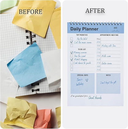 Daily Planner Notebook, To Do List Notepad, Spiral Notebook, Undated-52 Sheets-6.5" x 9.8" Checklist, Notebooks for Work, Personal Organizer Notepad, Daily Task Notebook (Blue)