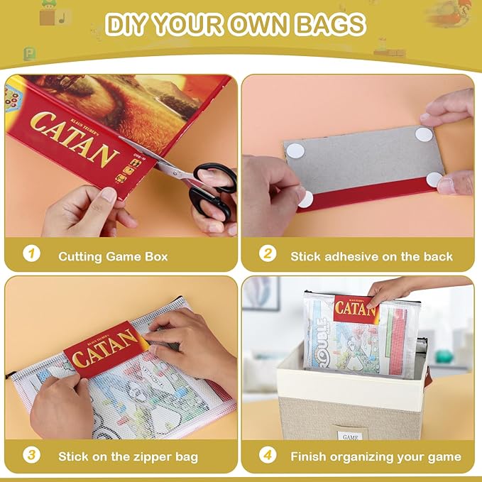 Board Game Storage, Board Game Organizer with 12pcs Zipper Bags and Writable Stickers, Board Game Organizers Storage with Lid for Office Supplies, Puzzles, Video Game, Craft Product