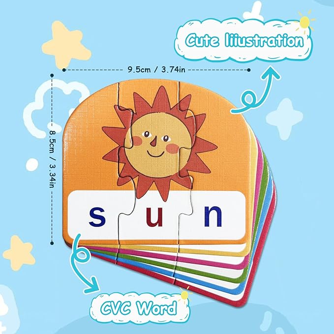 CVC Puzzle Cards for Kids – Phonics & Spelling Games for Toddlers, 3-Letter Word Puzzles for Preschool & Kindergarten, Perfect for Speech Therapy & Early Learning Classroom Essentials