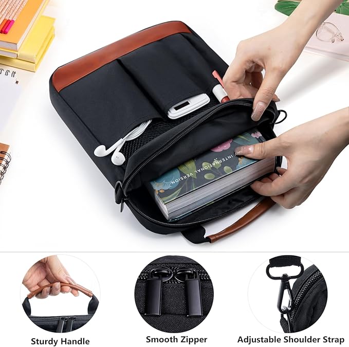 Book Sleeve with Zipper, Book Covers for Book Lovers, Multi-pocket Book Protector Cover with Shoulder Strap,Book Bag for Ipaad, kidle - Back to School Book Accessories