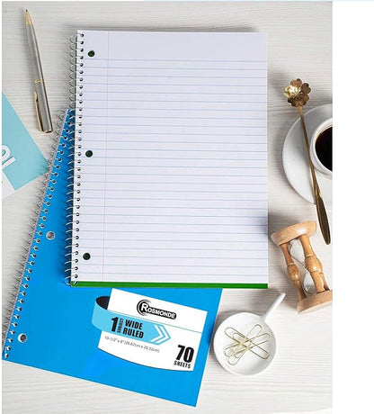 720 Packs (Pallet) 1 Subject Notebooks, Spiral Notebook Bulk, Wide Ruled, Pallet of Notebooks, 70 Sheets (140 pages), 8 x 10-1/2", Bulk Spiral Notebooks for School & Office, 4-7 Days Transit