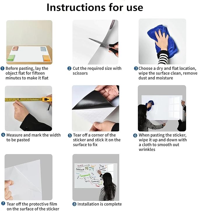 Dry Erase Adhesive Whiteboard Paper, 30" x 40" Stick on Magnetic Contact Board Sticker on Wall for School, Office, Kitchen Fridge, Kids Drawing