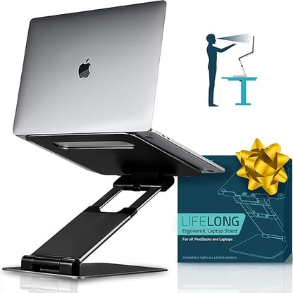 Ergonomic Laptop Stand For Desk, Adjustable Height Up To 20", Laptop Riser Computer Stand For Laptop, Portable Laptop Stands, Fits All MacBook, Laptops 10 15 17 Inches, Pulpit Laptop Holder Desk Stand