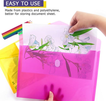 Tamaki 6 Pack Plastic Envelopes Poly Envelope Folder Clear Document Plastic File Folders Organization with Hook & Loop Closure, Letter Size/A4 Size, Envelope Folders for School Office