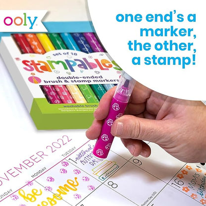 Ooly 18 Double-Sided Stamping Markers, Easter Activities for Kids - Brush Tip plus Stamp, Cute School Suplies - DOUBLE-ENDED STAMP MARKERS