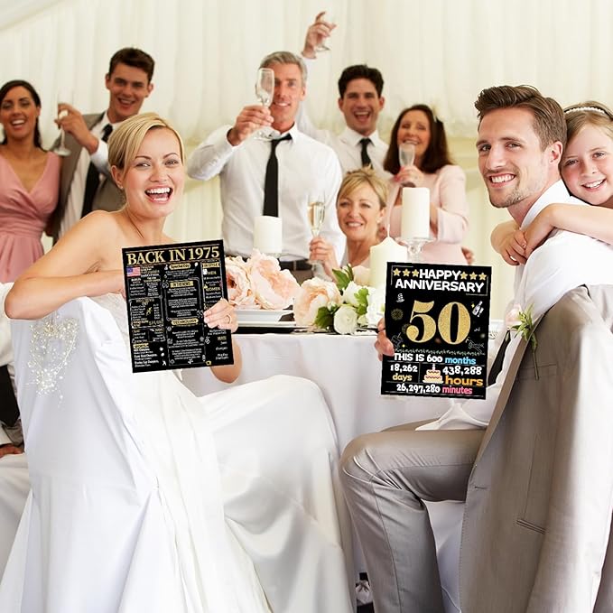 Joycard 50th Anniversary Card for Women Men, Gold Wedding Card for Wife Husband, Sweet Marriage Decorations Gifts for Couple, Perfect for Her Him on Anniversary Day, Gold Wedding Card, Back in 1975