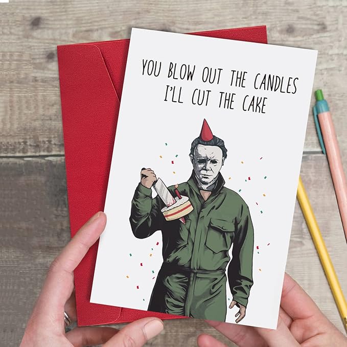 Ogeby Halloween Michael Myers Birthday Card Gifts, Horror Movie Killer Bday Card for Men Women, Creep Funny Bday Card for Him Her