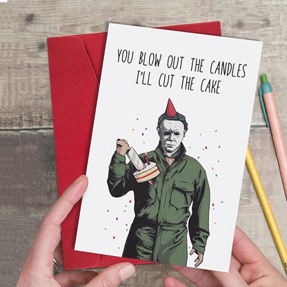 Ogeby Halloween Michael Myers Birthday Card Gifts, Horror Movie Killer Bday Card for Men Women, Creep Funny Bday Card for Him Her