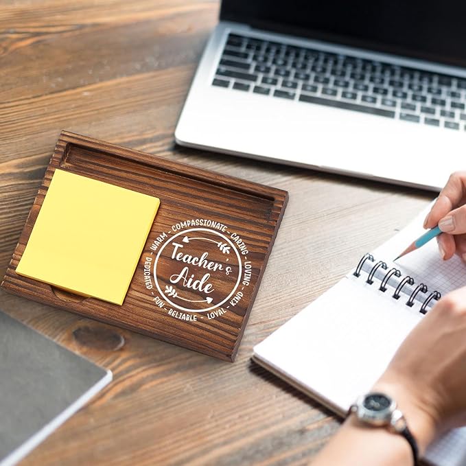 Teacher Aide Sticky Note Holder, Teacher Assistant Appreciation Gift for Substitute Teacher, First Day of School Thank You Gifts for Teacher Aide Self-Stick Note Pad Holders Desk Organizer TZP17