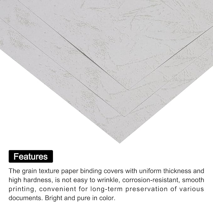 MECCANIXITY 100pcs A4 8-1/2 x 11.5 Inch Presentation Binding Covers Letter Size Leather Textured Grain Paper Un-Punched for Business Reports, Pale Gray