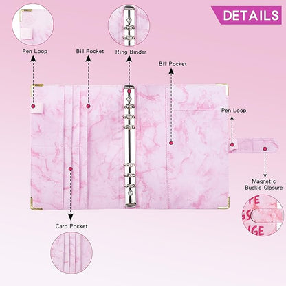 100 Envelopes Challenge Binder Savings Challenges Book, A5 Money Saving Planner Cash Envelope Budget Binder with Erasable Pen, Easy and Fun Way to Save $5,050, 10,000 and $500 (Marble Pink)