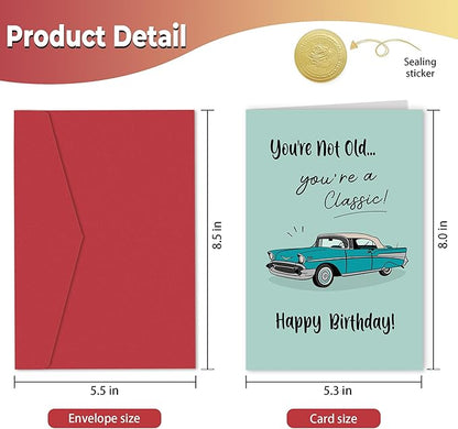 Funny Birthday Card for Him - You're Not Old You're a Classic Card, Retro Birthday Cards for Men, Classic Car Birthday Card for Dad Husband Grandpa