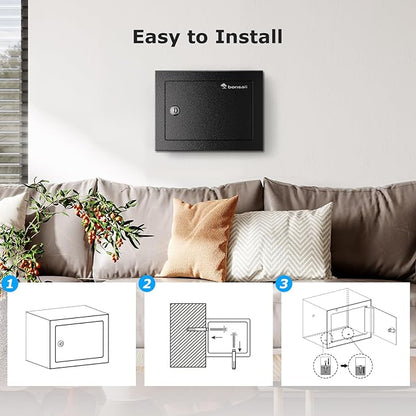 Bonsaii Safe Box with Key Lock, Steel Security Lock Box, 0.23 Cubic Feet, 9.06" W x 6.69" D x 6.69" H, Small Hidden Safe for Cash Jewelry