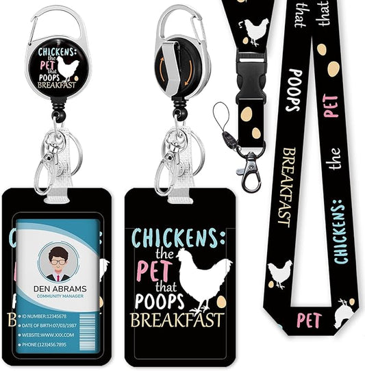 Lanyards for Id Badges, Funny Badge Holder with Retractable Badge Reel Clip, Chicken Work Card Name Tag Keychain Lanyard Vertical ID Card Protector for Women Nurse Doctor Teacher Student