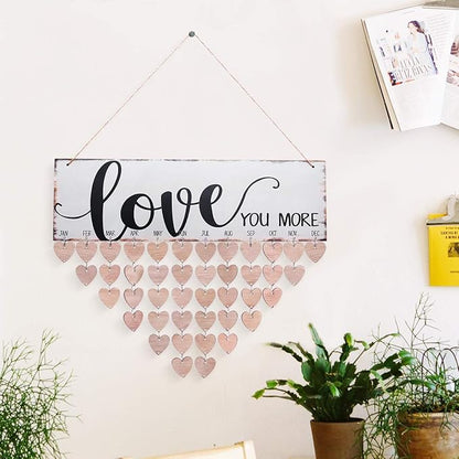 WINOMO Family Birthday Board Plaque DIY Hanging Wooden Birthday Reminder Calendar for Mom Dad Grandma Grandpa with 50pcs Wooden Hearts