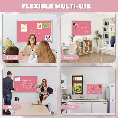 WALGLASS Magnetic Whiteboard 24"x18" Dry Erase White Board for Walls with Pen Tray, Aluminium Frame and Dry-Wipe Writing Surface for Kids' Drawing, Home, and Office (Pink)