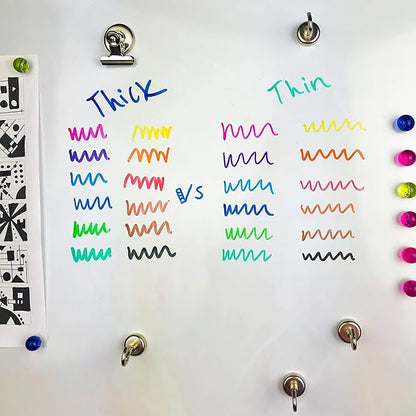 Artellius 120 Bulk Pack of Dry Erase Markers (12 ASSORTED COLORS W/ 21 EXTRA BLACK) - Thick Barrel - Perfect Pens For Writing on Whiteboards, Dry-Erase Boards, Mirrors, & All White Board Surfaces