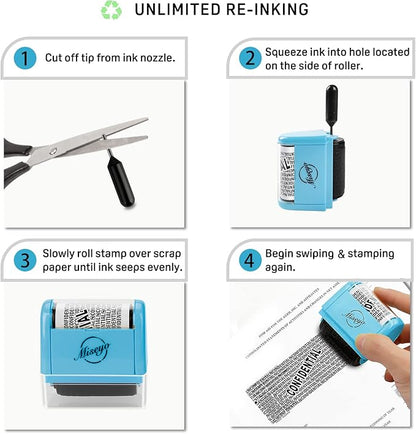 Miseyo Wide Roller Stamp Identity Theft Stamp 1.5 Inch Perfect for Privacy Protection - 3Pack Set (Blue)