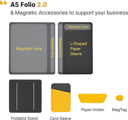 LHiDS Creative Folio Lite 2.0 with Stand, Business Portfolio Resume, 3-in-1 Padfolio with Magnetic Accessories, Work as Notebook Cover, Clipboard, Organizing Board for Home and Office (Yellow, A5)