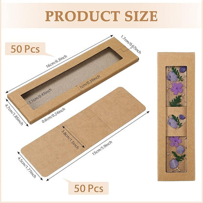 50 Set Kraft Bookmark Sleeves Resin Bookmark Holder 5.9 x 1.8'' Bookmark Cardboard Gift Boxes DIY Bookmark Blank Display Cards for Bookmark Wrapping Gift Supplies (Brown)