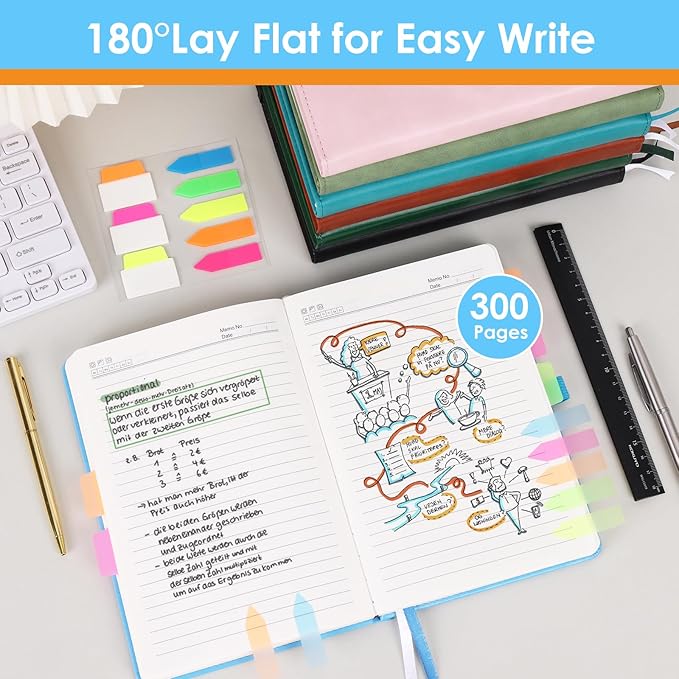 Lined Journal Notebook A5 Hardcover Paper Thick Leather Journals College Ruled Notebooks for Women Men 300 Pages 5.7 x 8.3 Inches Blue