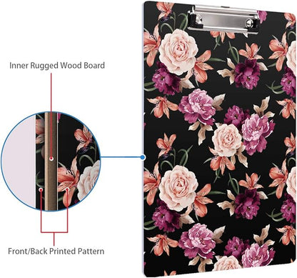 WAVEYU Clipboard Cute, Decorative Clipboard for Office School Hardboard with Low Profile Clip Flower Chic Clipboard Designed for Students Nurse Office Worker, Floral Pattern (12.5"x9")