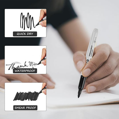 Permanent Markers Bulk with Fine Tip, Bulk Pack of 144 with Black, Works on Plastic,Wood,Stone,Metal and Glass for Doodling, Coloring as Office, School Supplies