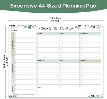 Weekly To Do List Notepad with 52 Tear Off Sheets（8.5"×11"）- Undated Weekly Desk Planner for Women & Man,Work and Home-Serene Green