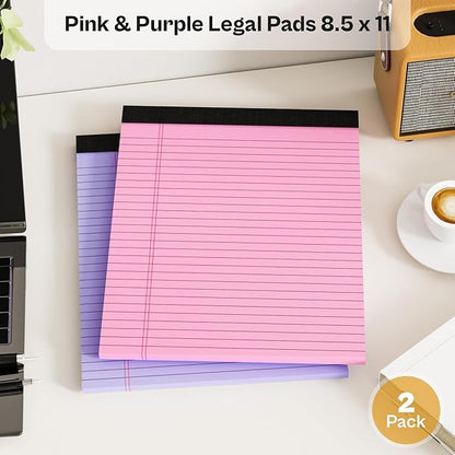 2 Pack Legal Pads 8.5 x 11 Pink Note Pads 8.5 x 11 Purple Notepad 8.5 x 11 Perforated Writing Pads 8.5 x 11 Lined Paper Pads Wide Ruled Pad of Paper 30 Sheets Notebook for Study, To-Do Lists, Office