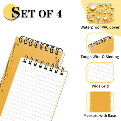 Waterproof Notebook, 4 Pack Top-Spiral Pocket Notepad, 3" x 5" Weatherproof NotePad, All Weather Police Pocket Notebook Little Memo Steno Note Pads for Outdoor Office School Recording, Black