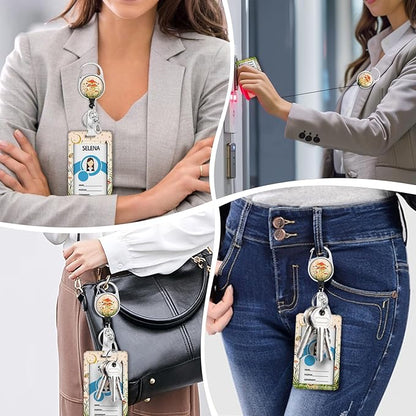 Giancomics Mushroom Lanyards for Id Badges, Cute ID Badge Holder with Lanyard Badge Reel Retractable, Teacher Lanyard with ID Holder Keychain Clip Name Tag ID Card Holder for Women Work Office Gift